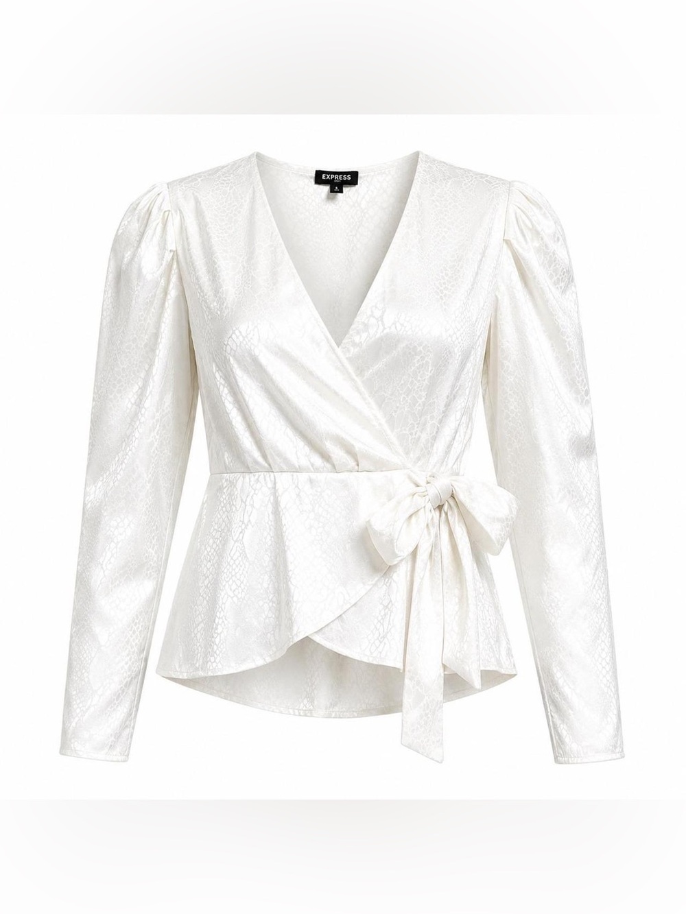 Express White Wrap Peplum Blouse with Tie Waist